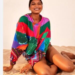 Farm Rio mixed red print sweatshirt large new with tag